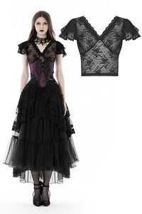 Gothic lace V collar top TW521