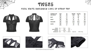 Punk white shredded lace up strap top TW525
