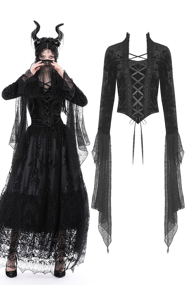 Gothic sexy lace up big sleeves top TW540