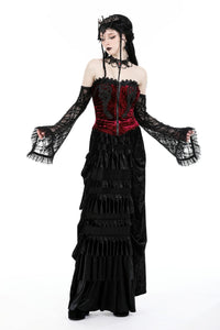 Gothic burgundy sexy shoulder lace sleeves tops TW560