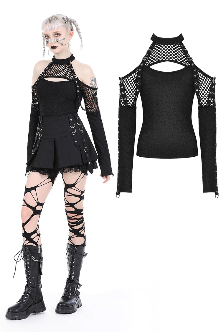 Punk locomotive net cutout tops TW566