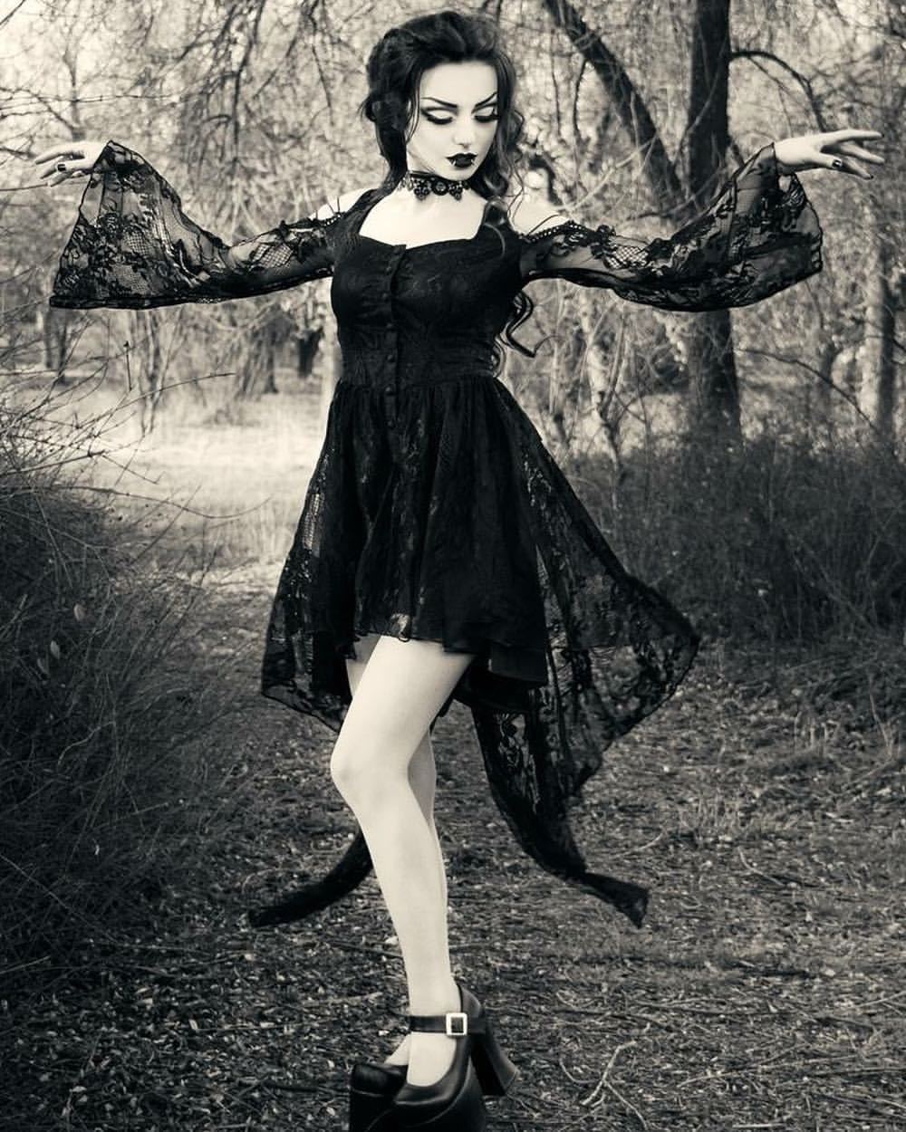 gothic cocktail dress Gothic dress of ghost cocktail lace with button row DW053BK XXL / Black